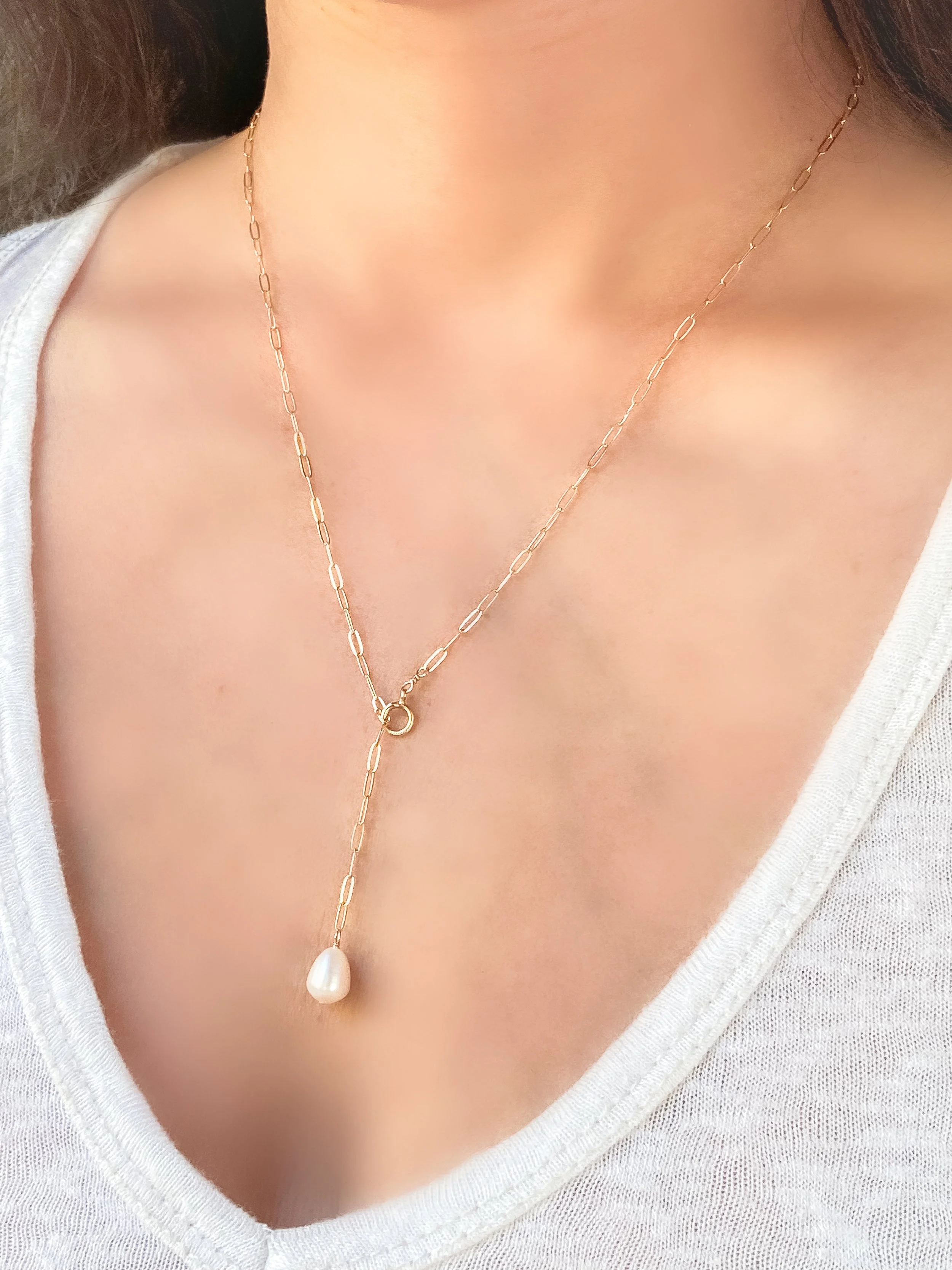 Gold Filled Adjustable Teardrop Pearl Necklace — Boy Cherie